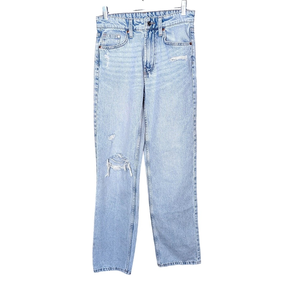&Denim Baggy Low‎ Waist Light Wash Jeans Distressed Y2K Grunge Size 0
